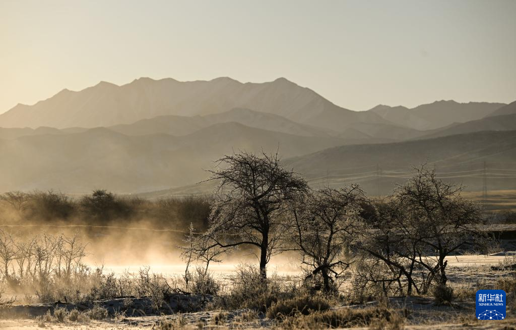 青海祁連：日出映霧凇